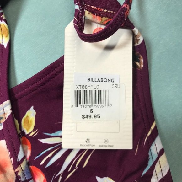 Billabong Float On By Hi Neck Bikini Top in Crushed Berry - Size Small - Picture 5 of 7